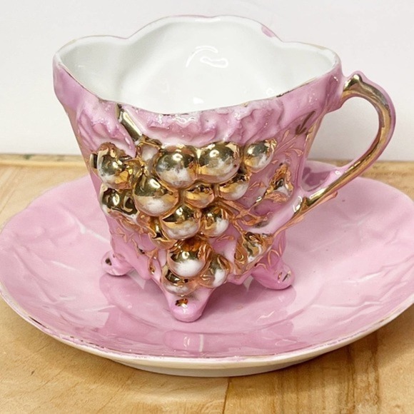 Pink & Gold Lusterware Set of 5 Teacup & Saucer Victorian Luster‎ Raised Grapes - Picture 4 of 16